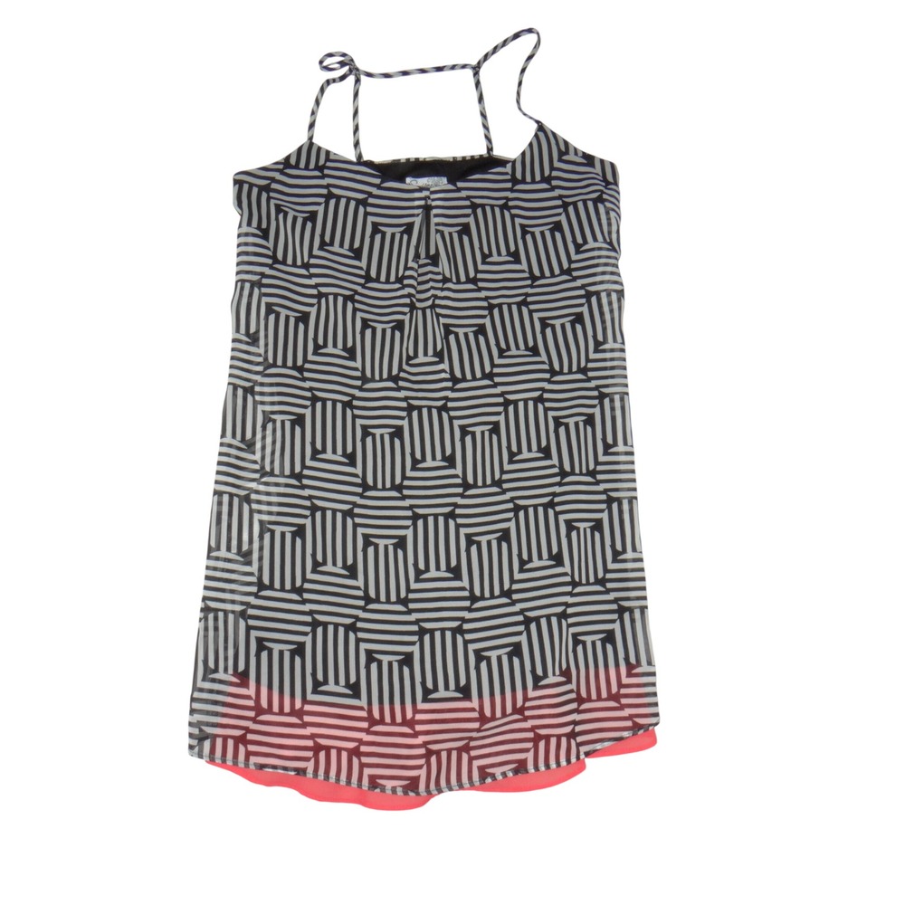 Speechless Womens XS Geometric Stripe Print Mini Dress Neon Coral Tiered Hem